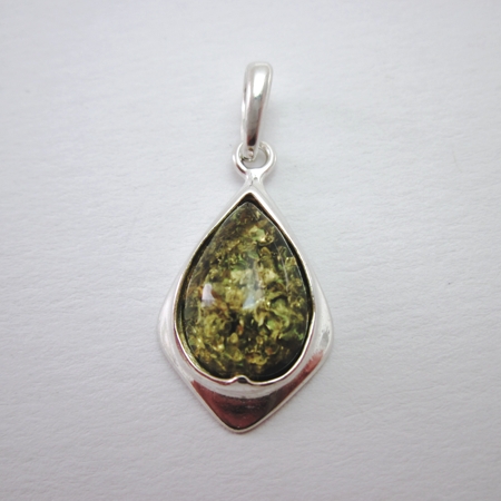 Small Green Amber Teardrop Pendant - Click Image to Close